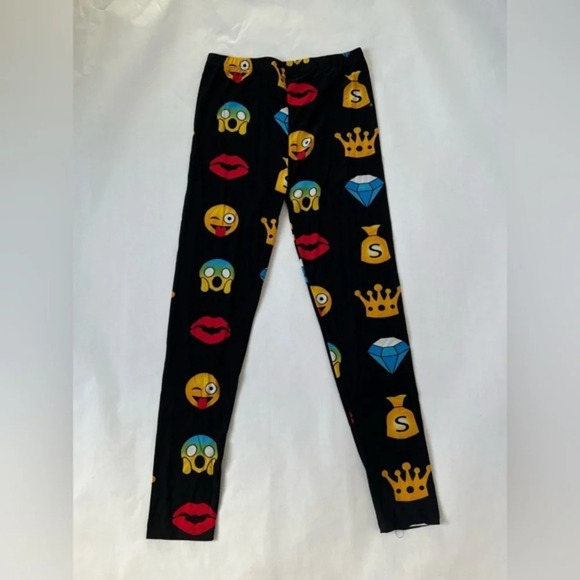 Hots Wing  black yellow emoji leggings pants Mid Rise One Size Smiles NWT - Picture 1 of 5
